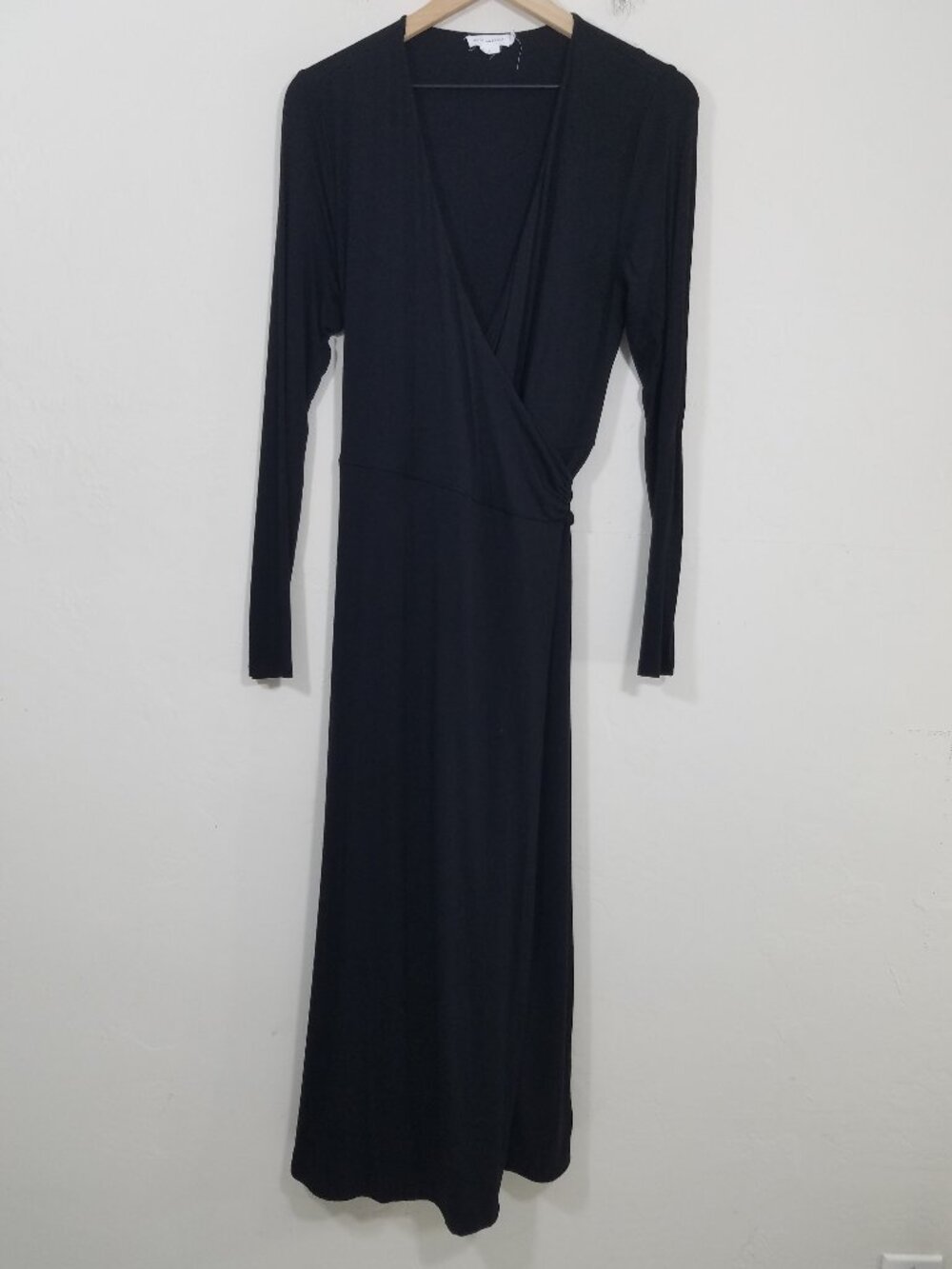 Like New Good American Wrap Maxi Dress Long Sleeve Black Stretchy Size L